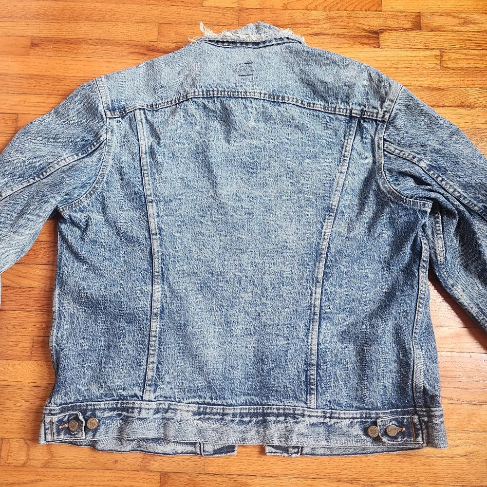 Vintage Lee Large Tall Acid Wash Denim Trucker Jacket Blue Jean Distressed 90s